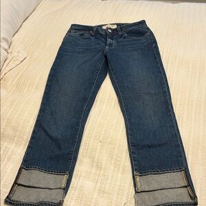 Stylish Blue Cropped Jeans from Trave. They have a fun hem with elevated style